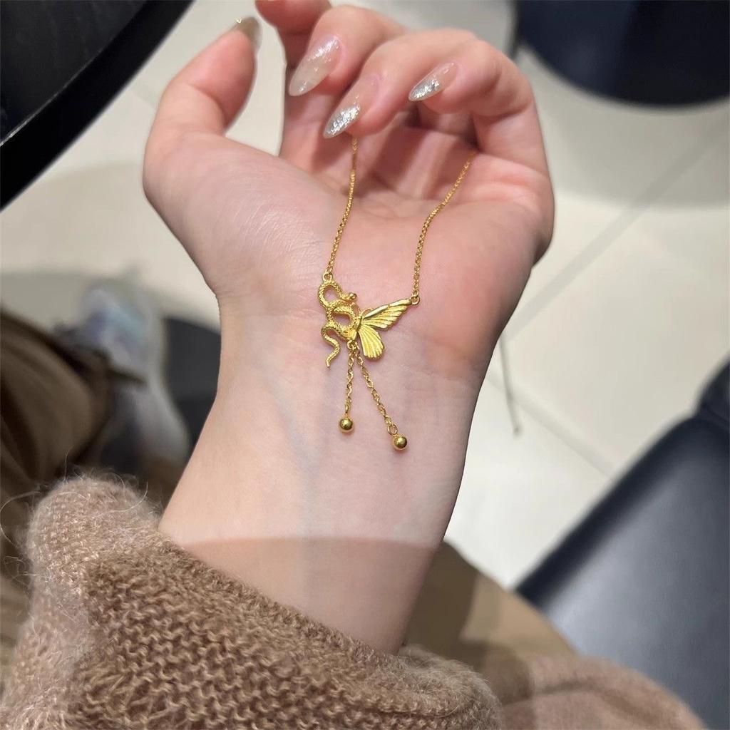 Ancient and New Chinese Spirit Snake Wrapped Butterfly Necklace Women's 2025 New Collarbone Chain for Girlfriend Valentine's Day