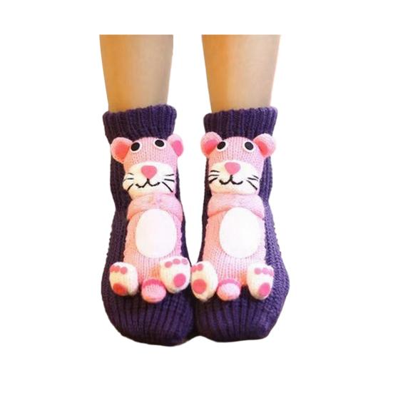 

1 пара вязаных носков с животными Осень Зима Толстые Теплые Вязаные 3D Носки до середины икры с куклой-животным Женские Эластичные Домашние Напольные Ковровые Носки для Сна H