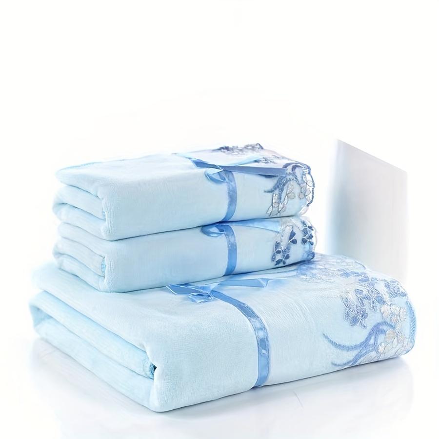 Luxury 3-Piece Set Lace Edge Super Fine Fiber Towels - Ultra Soft, Quick Dry with No Fading Bath Towel Mixed Fabric, Machine Washable