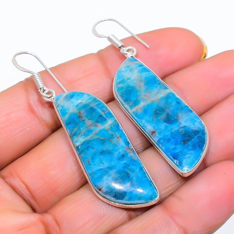 

Neon Blue Apatite Gemstone 925 Sterling Silver Jewelry Earring 2.21 GK-4816