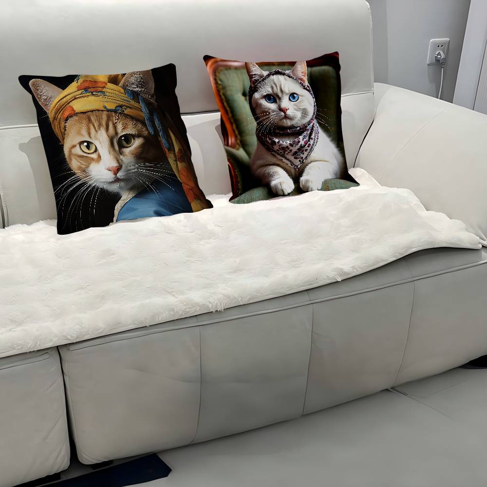 A Kitten Wearing A Headscarf Cushion Cover Car Throw Pillow Case For Sofa Car Christmas Gift 40x40cm 45x45cm