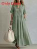 Maxi Abito in Cotone e Lino con Scollo a V e Maniche Corte per un Look Casual Estivo