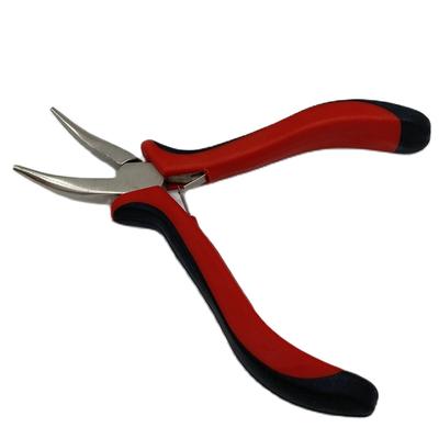 1 pieza de alicates de punta doblada roja de 5 pulgadas con mordaza lisa, pinza para el cabello para extensión de cabello con microanillo