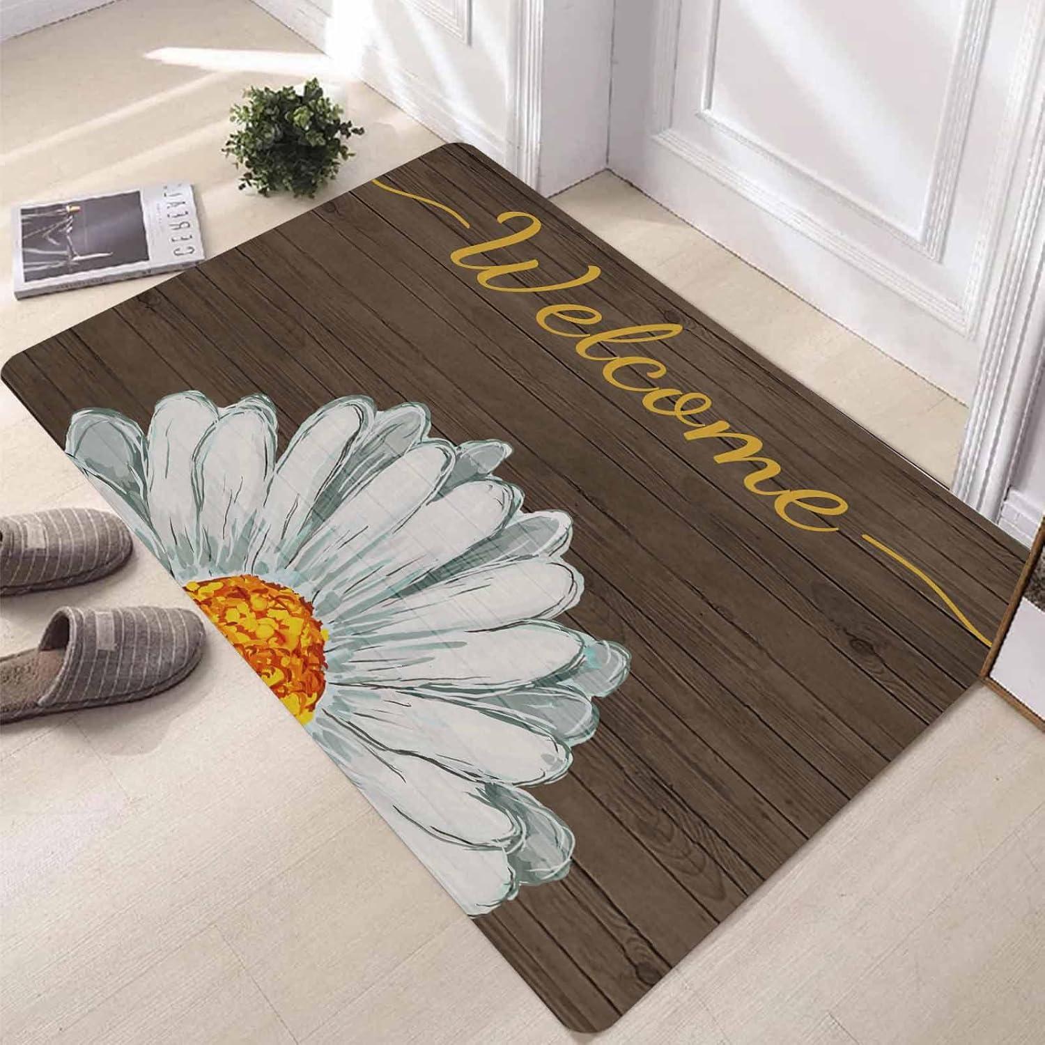 

Home Welcome Floral Pattern Polyester Doormat Non-Slip Bath Mat Indoor Outdoor Home Decor Carpet Living Room Bedroom Kitchen Rug 40x60cm