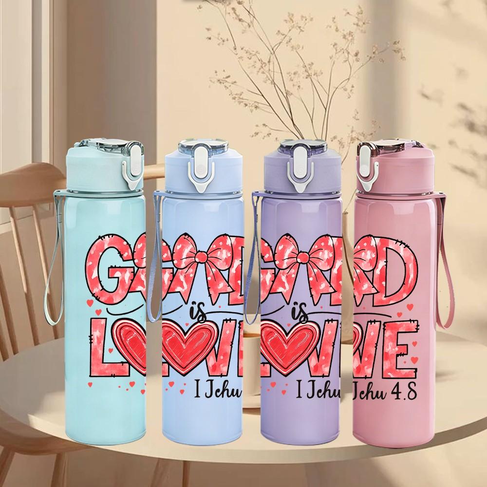 1PC God Is Love Grunge Text Art 750ml Color Plastic Sports Water Bottle Leakproof Flip Straw Lid Suitable for Sports Office Home Use