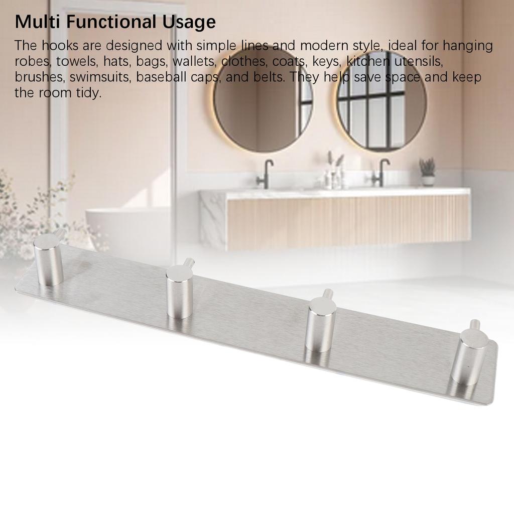Wall Hook Rack 304 Stainless Steel Adhesive Wall Mounted Coat Hanger Heavy Duty Metal Hook Hat Towel Hanging Hooks for Bathroom Kitchen