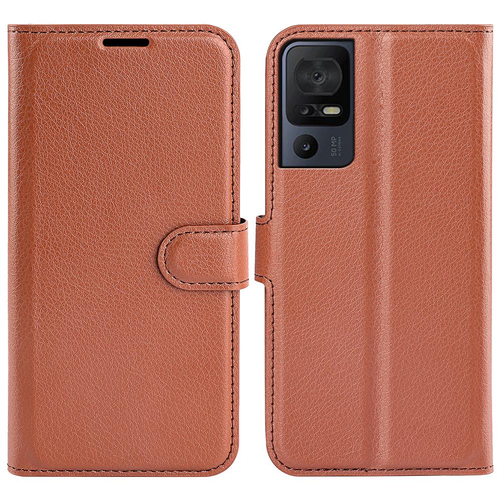 

For TCL 40 SE Litchi Texture PU Leather Wallet Function Phone Shell Cover Phone Stand Case Brown