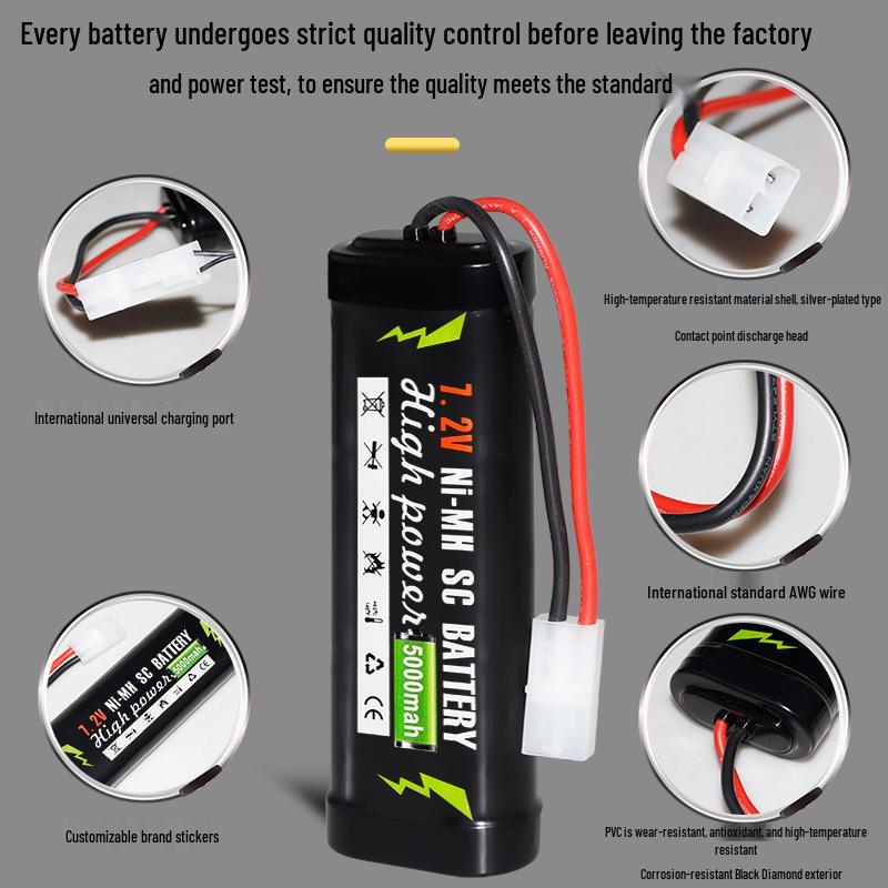 Rechargeable NiMH SC 5000mAh 7.2V Battery Pack for RC Cars, Boats, and Tanks