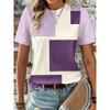 Women's Color Block Crew Neck T-Shirt, Casual Short Sleeve Tops, Stylish Daily Wear for Spring & Summer