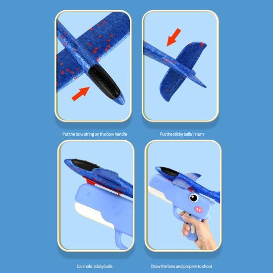 Dinosaur Airplane Launcher Toy Hand-Powered Glider with Soft Foam Aircraft Outdoor Flying Toy Fun Gift for Boys Girls