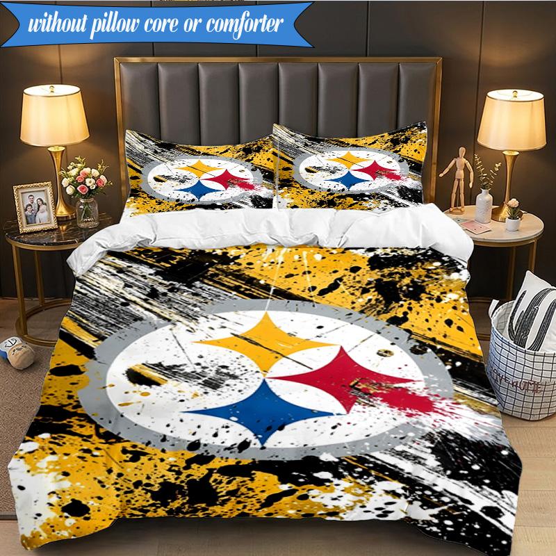 Pittsburgh Steelers Logo Art 3pcs Bedding,Including 1pc Duvet Cover And 2pcs Pillowcases Perfect for Christmas,Ideal for Bedroom, Dormitory