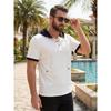 Men's Waffle Knit Color Block Hooded Drawstring Button Short Sleeve T-Shirt.
