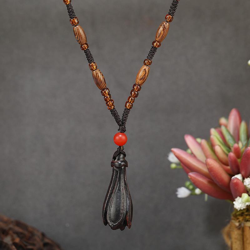 Retro Zen sandalwood Bodhi necklace female niche design long sweater chain pendant literary neck chain accessories