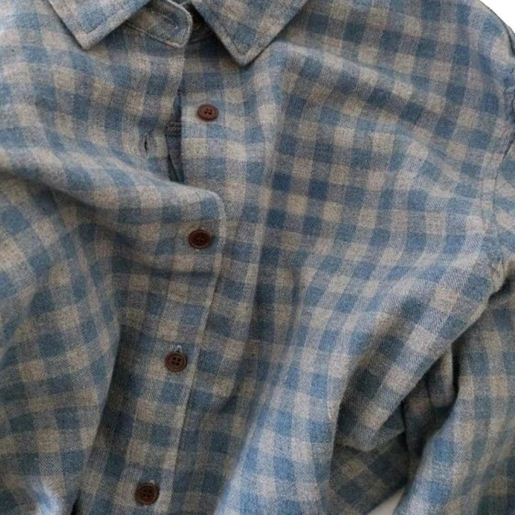 Women's Blue-Gray Plaid Brushed Shirt Jacket - Casual, Versatile Autumn/Winter Layer with High-End Feel