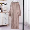 Lyxig Jacquard Loungewear Damflanell Nattlinne Fluffigt Plysch Varm Rundhalsad Lång Sovkläder Lös Vintertröja Nattlinne med Fickor