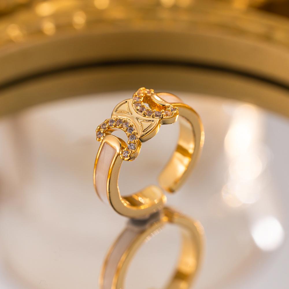 Exquisite super flash zircon ring for girls, light luxury, high-end sense opening adjustable ring, simple real gold electroplating