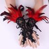 Retro Sequins Feather Lace Gloves Gothic Women Halloween Arm Sleeves Halloween Feather Gloves  Ball