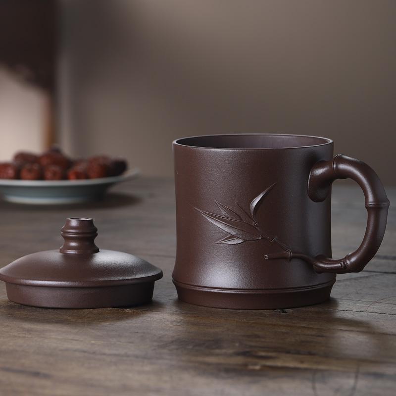 Junlixuan Zisha Cup, Yixing Handmade Original Ore Purple Clay Tea Set, Zisha Cup, Tea Brewing Cup, Bamboo Cup, 500ml