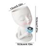 Face Planter Pot Head Coffee Girl Flower Pot Indoor Head Planter With Closed Eyes Resin Material Drainage Hole