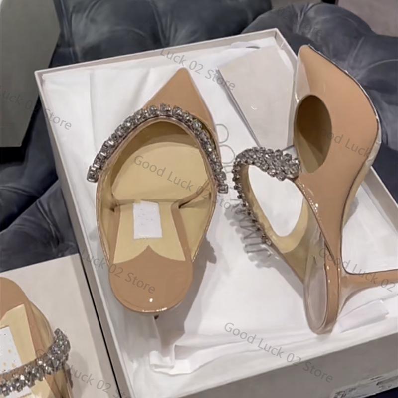 Fashion 2025 Rhinestone Patent Leather Bao Head Half Slippers New European French Wear High Heels Sandals Wedding White Sandals