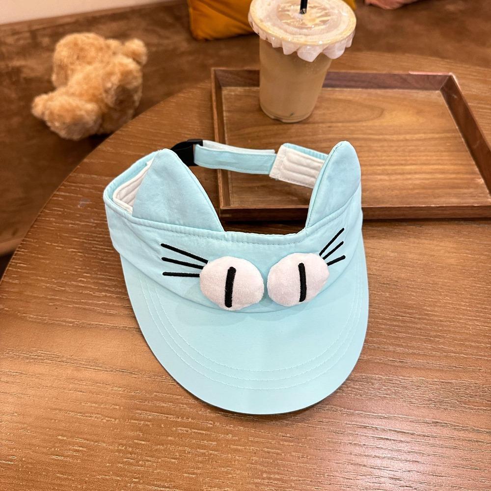 Adorable Big Eyes Cat Visor Cap Sun Protection Cat Ears Sun Hat Fashion Kitty Hollow Hat  Summer