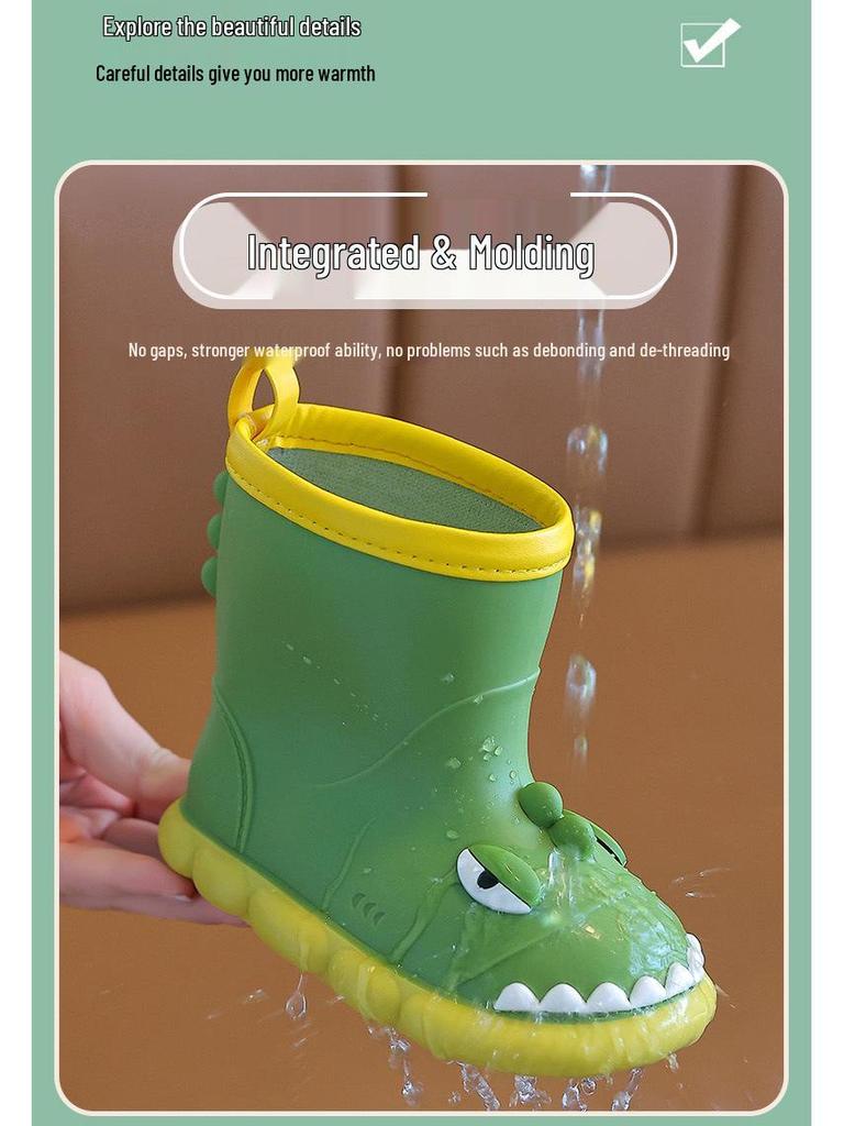 Dziecięce Kalosze Wodoodporne z Kreskówkowym Dinozaurem - Antypoślizgowe Gumowe Buty z Miękką Podeszwą dla Maluchów, Chłopców i Dziewczynek