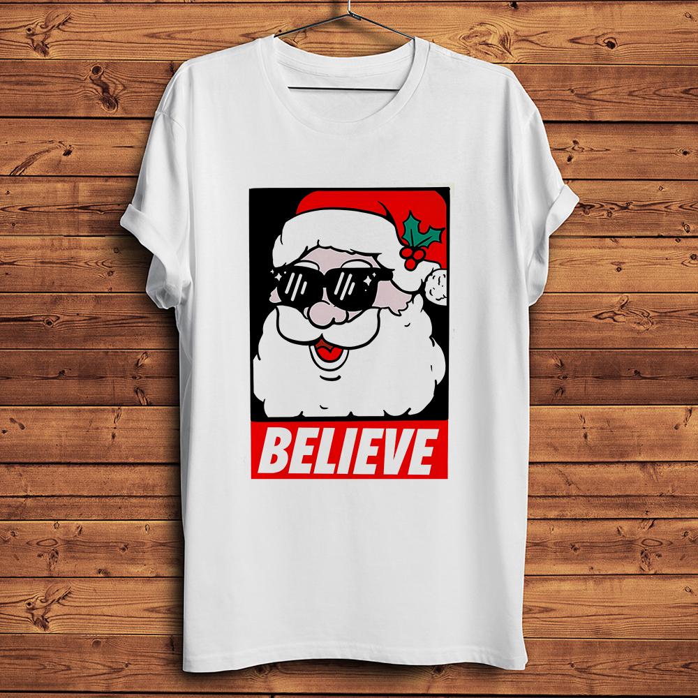 Believe in Santa Claus Funny xmas Tshirt White Casual Short Sleeve T-Shirt Unisex streetwear Te
