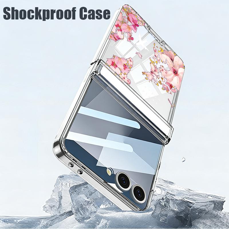 Custodia per Telefono con Motivo di Fiori di Pesco Magnetici per Samsung Galaxy Z Flip7 FE Flip6 Flip5 Flip7 Cover Pieghevole Rigida Trasparente Antiurto in PC