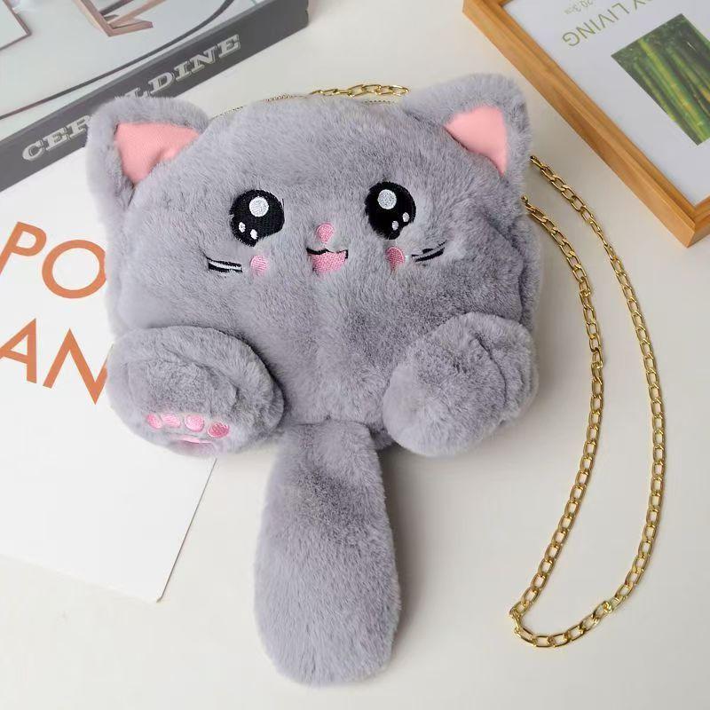 

Adorable Cat Cartoon Plush Crossbody Bag: Fluffy, Large Capacity, Single Shoulder Chain кофейный