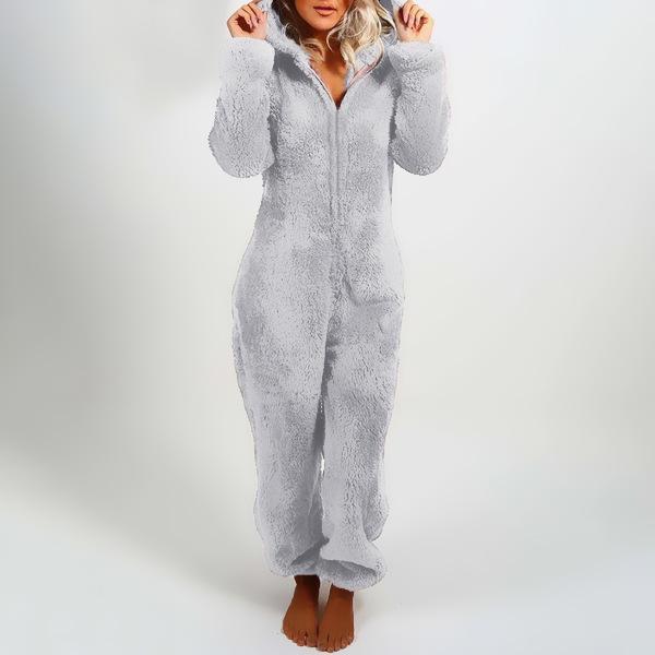 2024 Trendy European/American Fleece-Lined Hooded Jumpsuit Pajamas for Women - 22 Colors Available