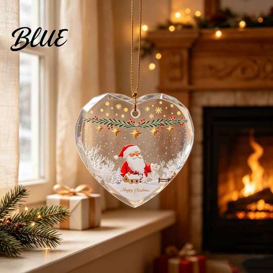 Holiday Romantic Space Decorations Heart Shaped Christmas Ornaments Crystal Santa Winter Scene Hanging Ornament Transparent Festive Porch Ornaments