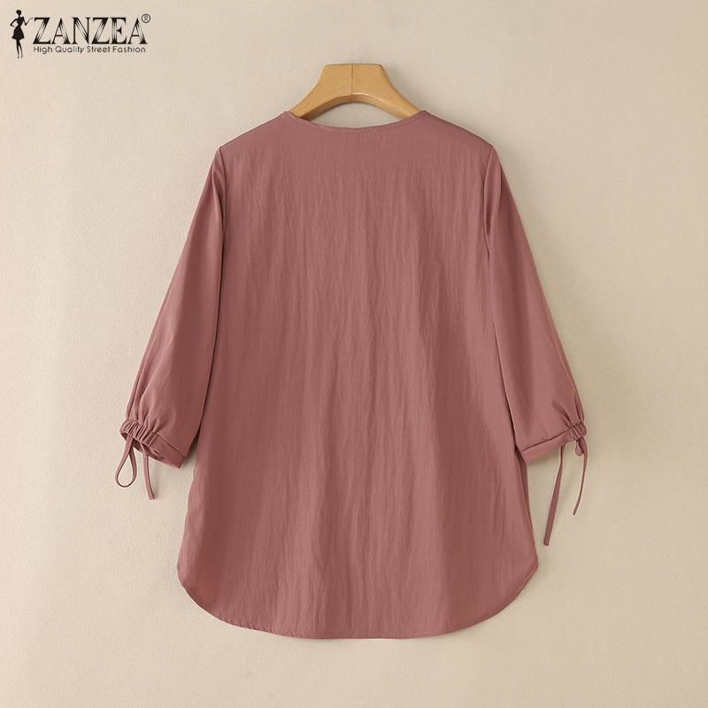 ZANZEA Dámská ležérní jednobarevná halenka s 3/4 rukávem s výstřihem do V