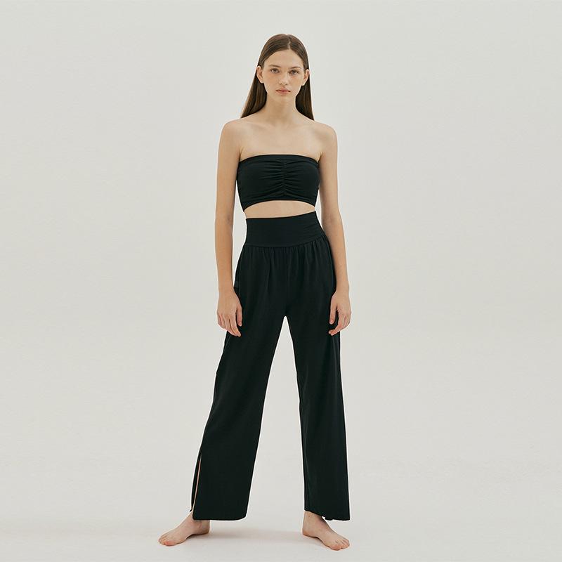 

Летний танцевальный тренировочный комплект 2024: Спортивный бралетт и брюки для йоги широкого кроя Large