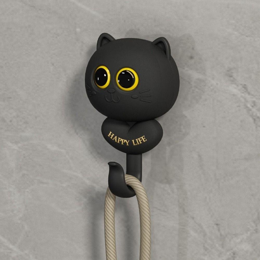 Wall Hanging Cat Blink Eyes Hook Free Punching Key Holder Cartoon Cat Hooks Entrance