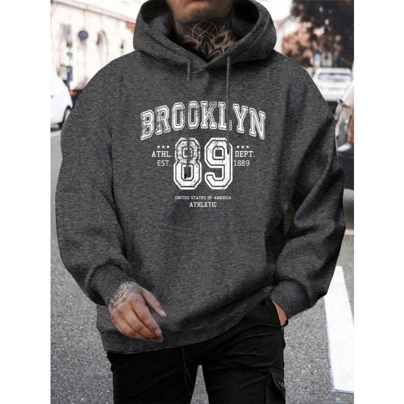 Hanorace cu imprimeu litere Brooklyn 89 Bărbați Modă Hanorac Confortabil Toamnă Fleece Moale Bărbați Hanorac Buzunar Buzunar Cald Topuri Hanorace și Sweatshirturi Bărbați