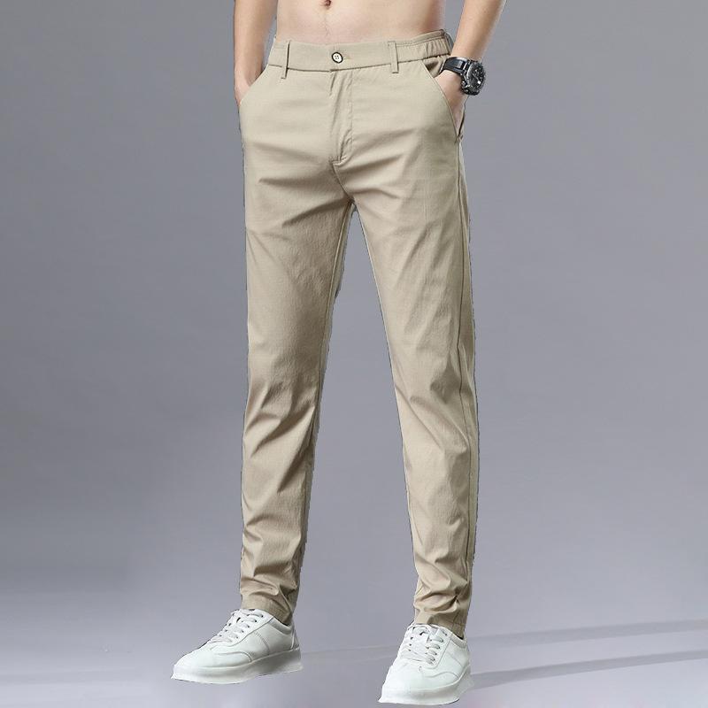 Spring And Summer Thin Ice Silk Casual Pants For Men, Trendy High-End Stretch Business Men'S Pants