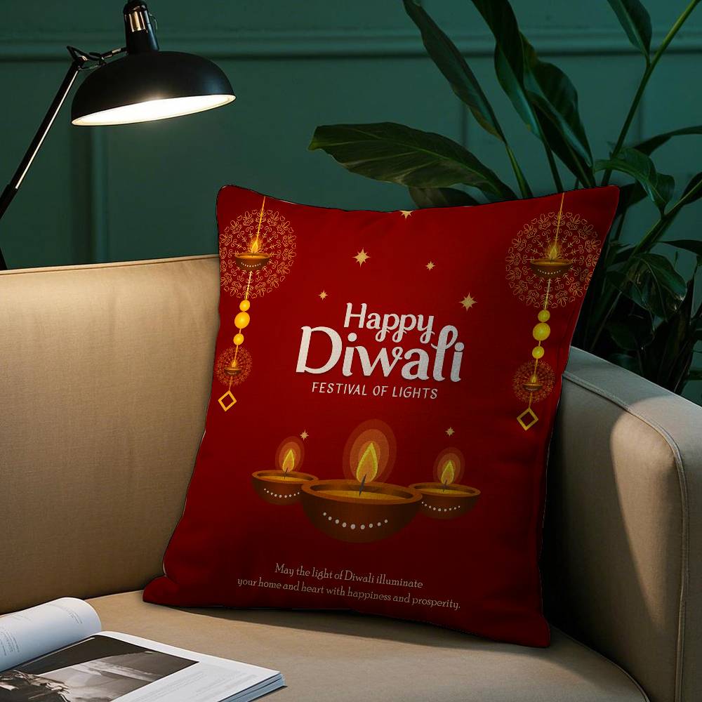 Diwali Festival Pillow Case Short Plush Print Cushion Cover Square Throw Pillow Covers Sofa Home Decor