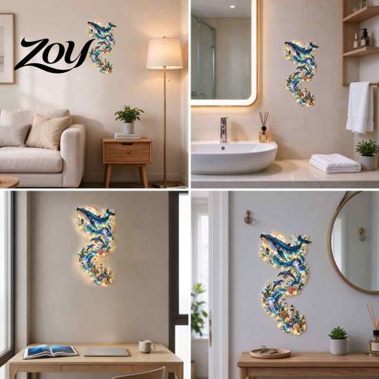 Holiday Gift for Friends 2D Acrylic Ocean Whale LED Wall Decor, Nautical Sea Animal Art Ambient Lighting Living Room with Warm Light, Coastal