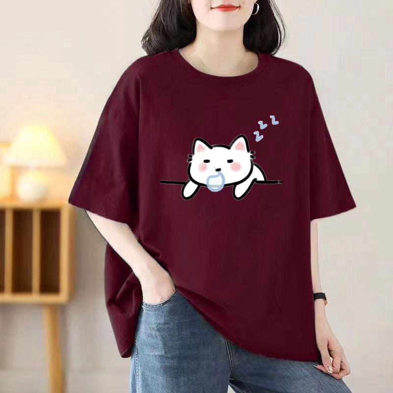 Ladies Summer Popular Short-sleeved T-shirt Cotton Breathable Loose Top Printed T-shirt Casual