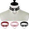 Double Line Rivet Spiked Choker, Cool Punk Hanging Ring Faux Leather Neckband