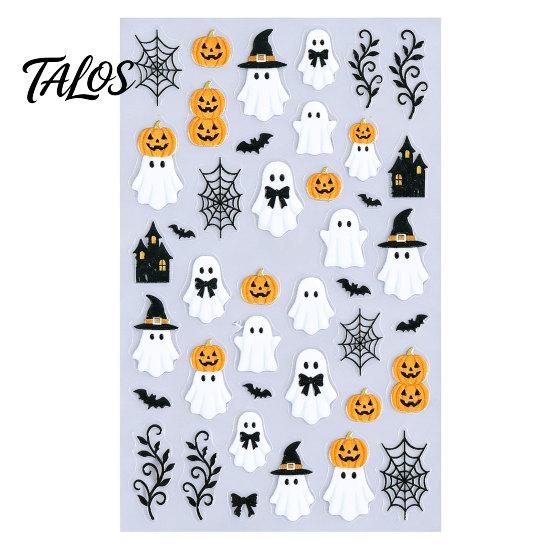 Waterproof Nail Art Supplies Women Stickers for Halloween, Spooky Ghost Pumpkin Spider Web Bat Halloween Theme Decals Thorns Manicure Decal,