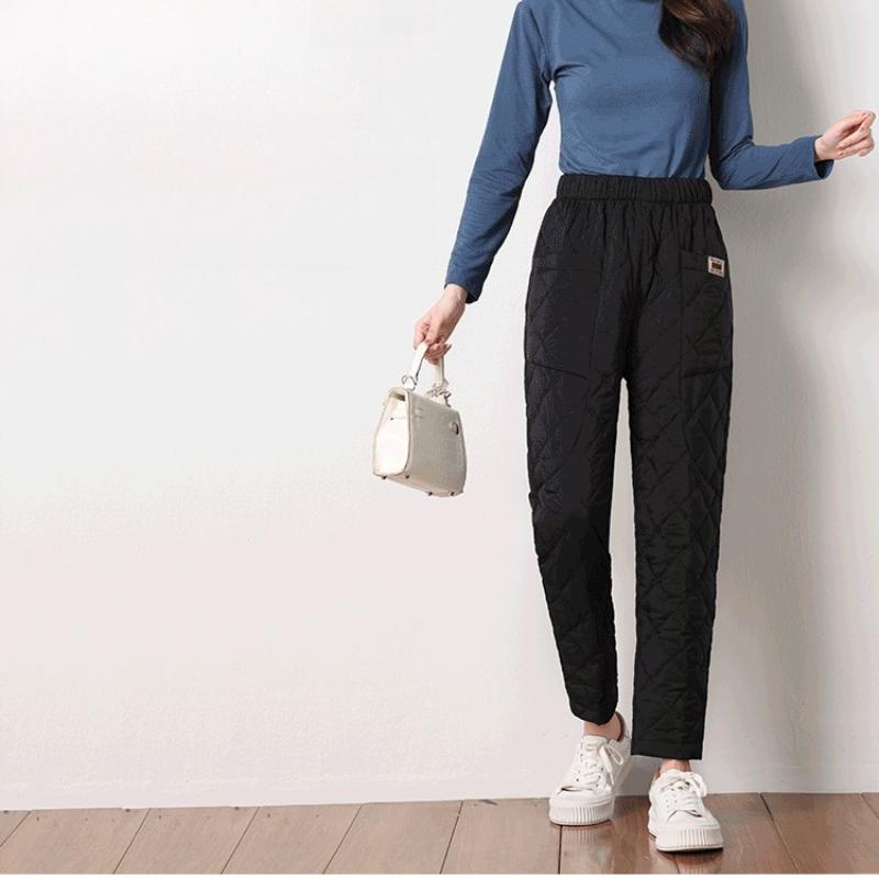 Down Cotton Pants Female Winter Embroidery High-waisted Outer Wear Thickened Large Yards Loose Casual Harun Warm Straight Cotton Pants Son