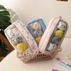 Cute Sweet Large Capacity Padded Transparent Pencil Case With 4 Doll Student Stationery Pen Bag Girly Cosmetic Storage Bag Gifts