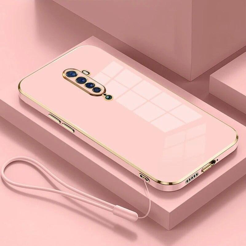 

Чехол для OPPO Reno2 F, чехол для телефона Oppo Reno2z Oppo Reno 2, чехол CPH1989 CPH1907, роскошный противоударный чехол с квадратным покрытием OPPO Reno2&Case & Strap светло-розовый