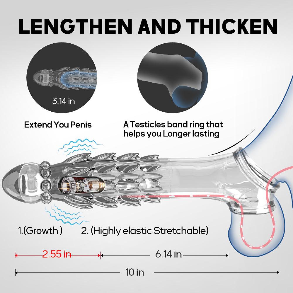 Wiederverwendbare Kondome, Penisverlängerungshülle mit Vibrator, Dick-Vergrößerer, Dildo-Verstärker, Verzögerung der Ejakulation, Penisringe, Sexspielzeug für Männer