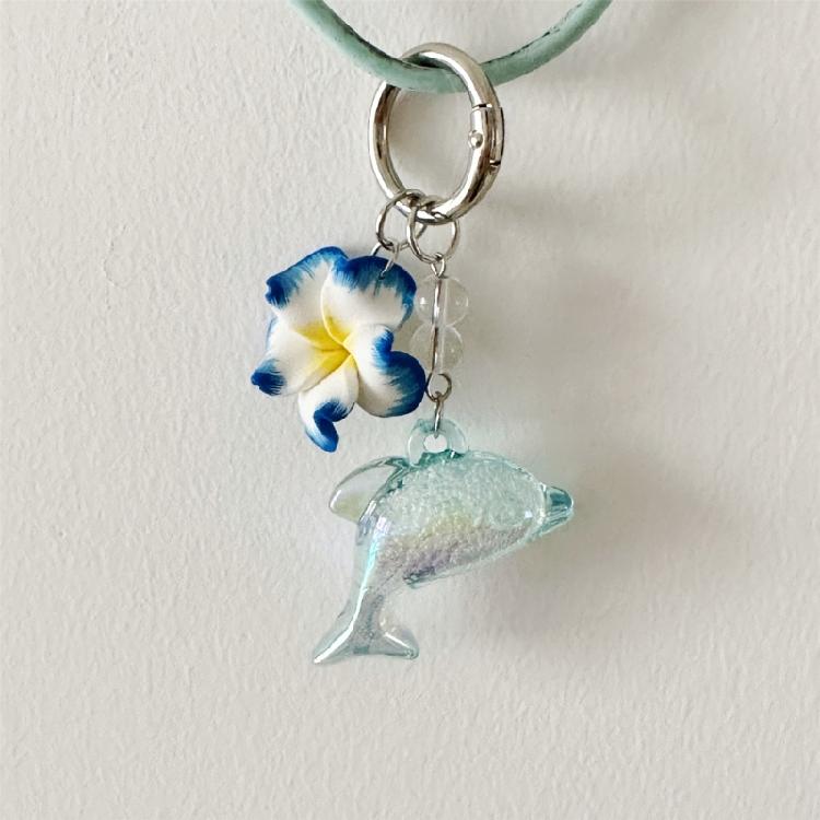 Lovely Dolphin And Flower Keychain Plastic Construction Bag Hanging Pendant Cute Gift For Girls Teens Students