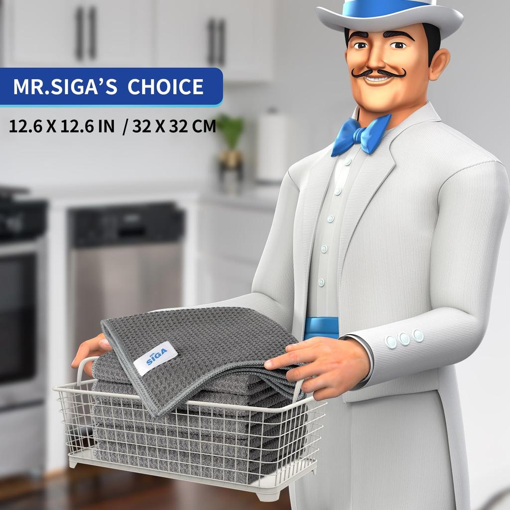 Panos de Limpeza MR.SIGA com Textura de Waffle, Panos de Prato Absorventes e de Secagem Rápida, Panos de Cozinha para Polir sem Fiapos, Panos de Prato, Panos de Limpeza, Pacote com 6