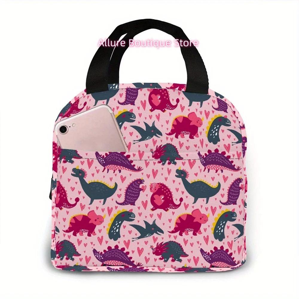 Dinosaur Red and Black Printed Durable Fabric Can Be Hand Washed, Non Food Contact - Reusable Lunch Tote Bag, Lunch Bag, Size a