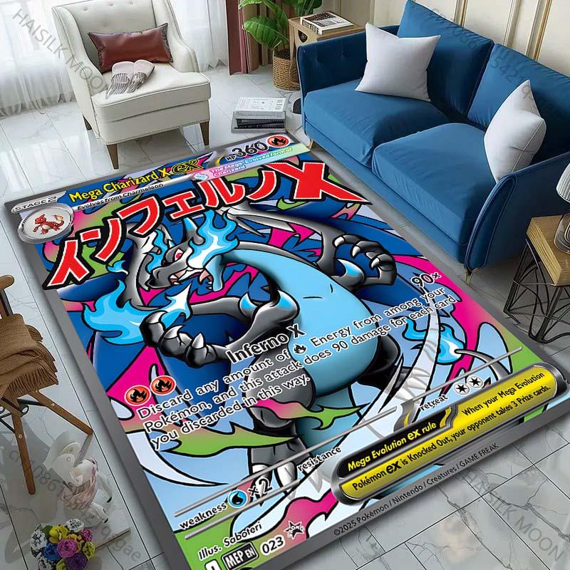 New! Pokemon Charizard Cards Print Carpet for Living Room Bedroom Bedside Floor Mat Kid's Room Non-slip Mat Home Decor Gifts