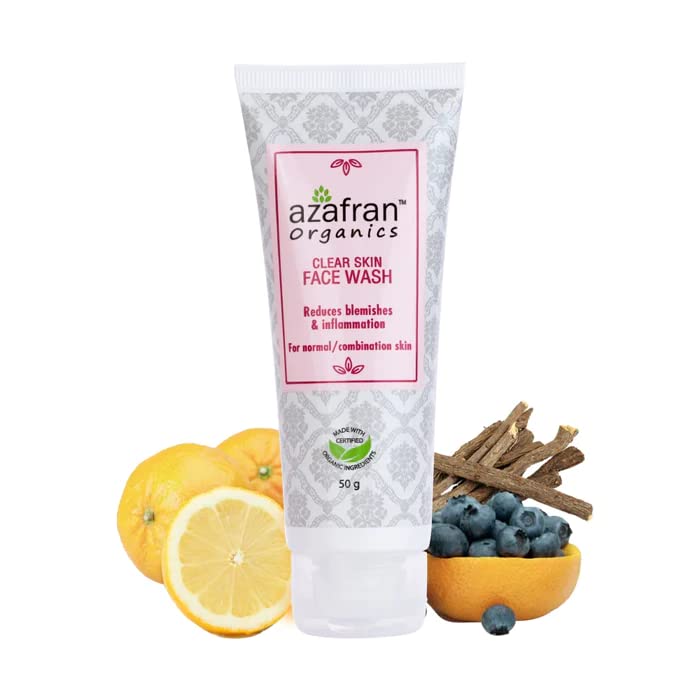 Azafran Organics Clear Skin Face Wash - Reduces Blemishes & Inflammation - for Normal/Combination Skin - 100g
